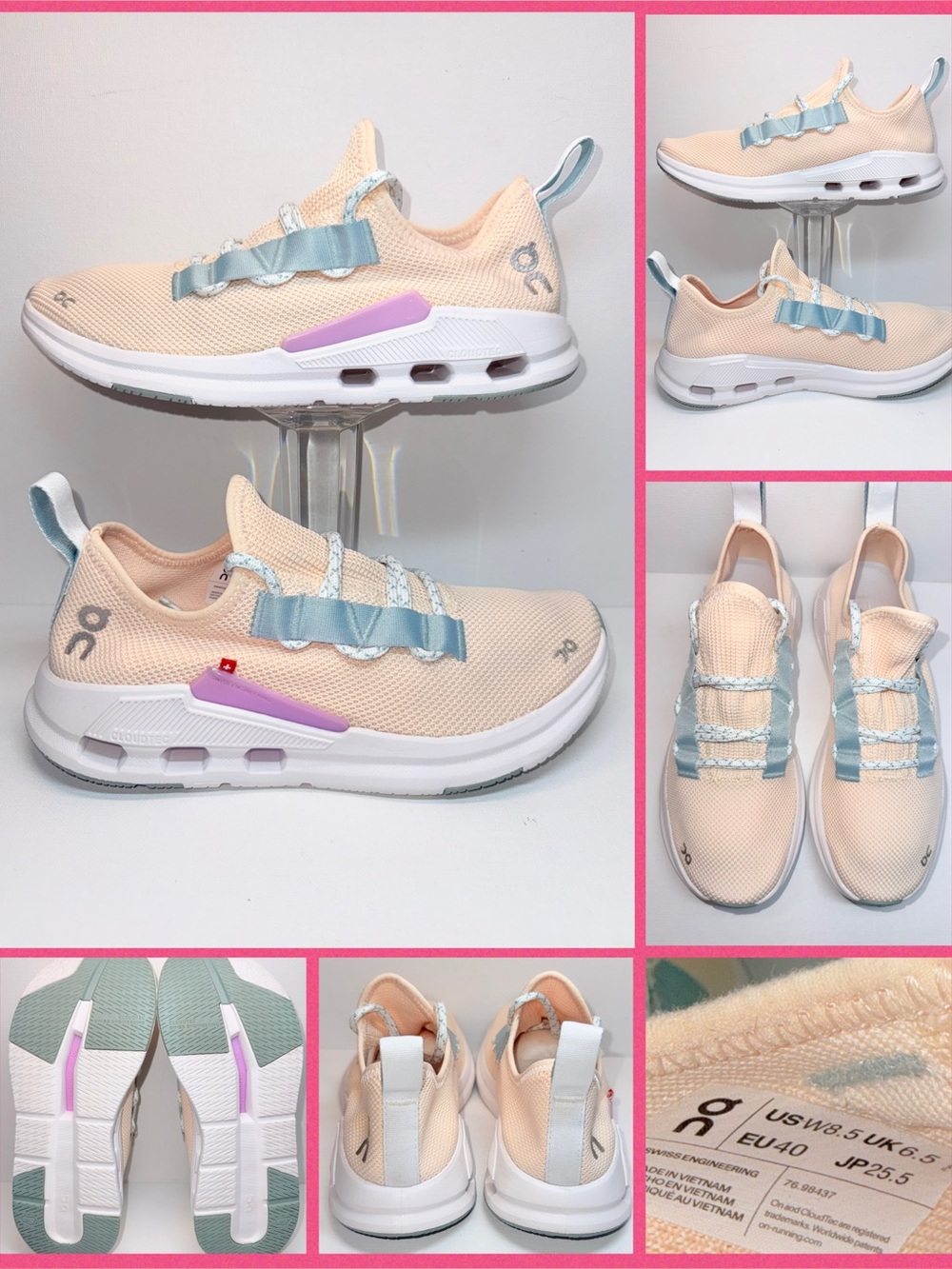 ON CLOUDEASY Peach Mesh Sneakers with Light Blue Straps and Purple Accen
